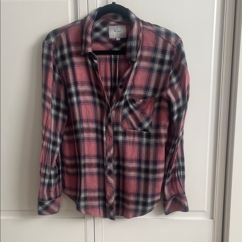 Rails Pink and Black Plaid Button-Down Shirt